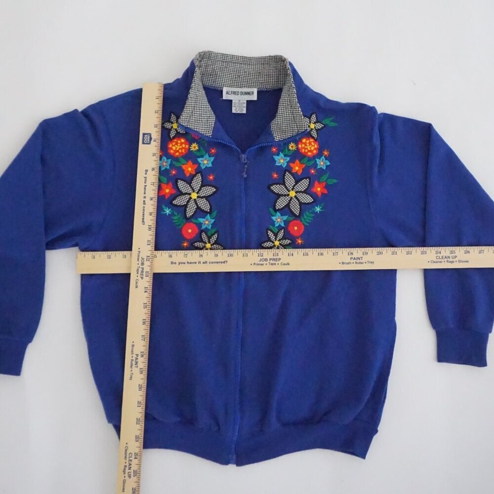 Vintage Alfred Dunner Blue Floral Embroidered Zip Up Knit Cottagecore Cardigan S - Picture 3 of 10